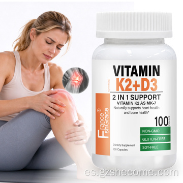 Shecome Vitamina K2 D3 Cápsulas Salud de los huesos del corazón